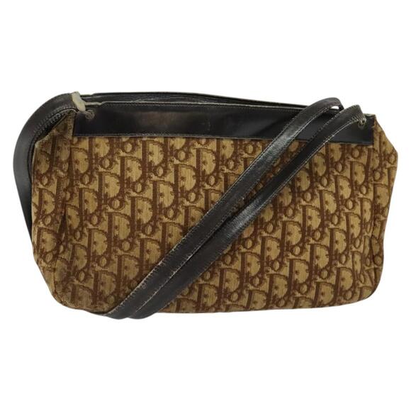 DIOR Trotter Canvas Shoulder Bag Brown Gold - Picture 1 of 11